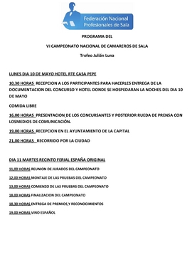 Programa V Campeonato Nacional de Jefes de sala Programa V Campeonato Nacional de Jefes de sala